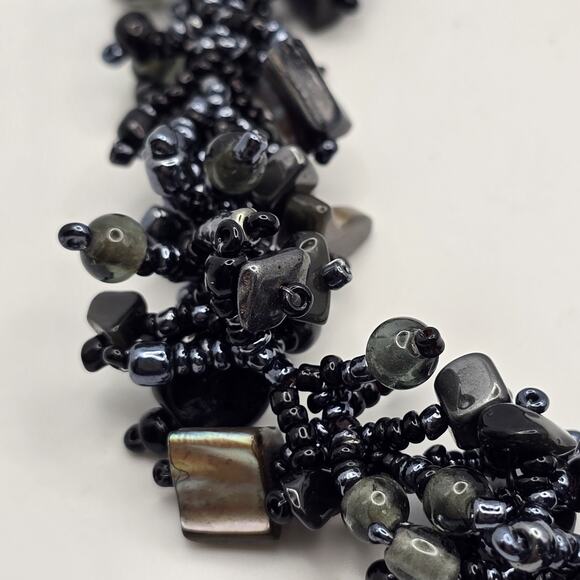 Retro Cluster Beaded Color Ink Black Stone Seed Bead Necklace Bracelet Set - Picture 10 of 16